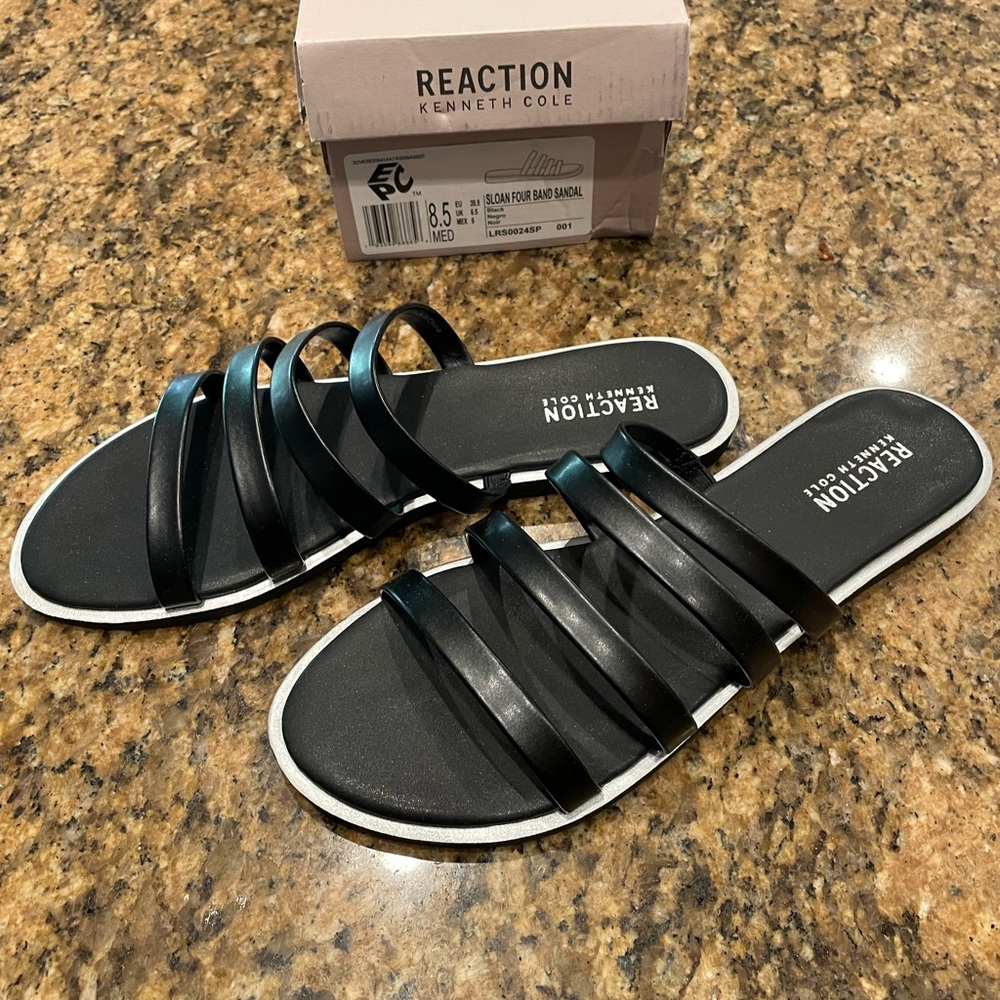 Kenneth Cole Black Slide Sandals with Glossy Straps